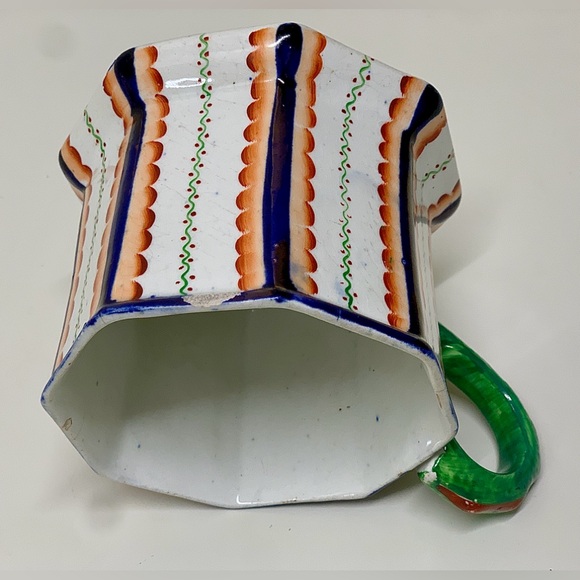 c. 1820 Antique Gaudy Welsh Octagonal Serpent Handle Harvest Cup Frog Mug - Picture 14 of 16